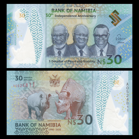 Namibie, P-18, 30 dollars, 2020, Polymère