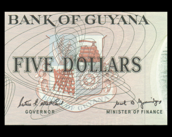 Guyana, P-22e, 5 dollars, 1987