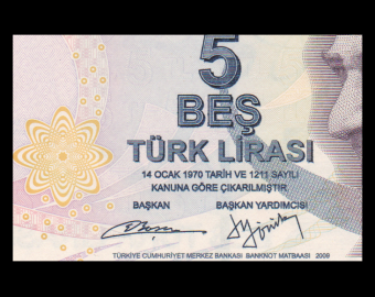 Turkey, P-222b, 5 lira, 2009