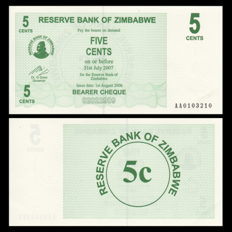 Zimbabwe, P-034, 5 cents, 2006