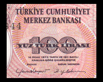 Turquie, P-194b, 100 lira, 1984