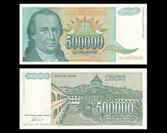 Yugoslavia, P-131, 500 000 dinara, 1993