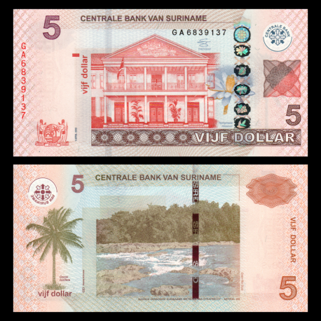 Suriname, P-162b, 5 dollars, 2012