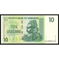 Zimbabwe, P-067, 10 dollars, 2007 - Billet de banque en vente sur Monnaies du Monde SHOP