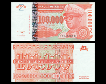 Zaïre, P-77, 100000 nouveaux zaïres, 1996