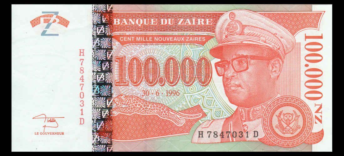 100000 UNC 100,000 Zaire 1996 P-77 Nouveaux Zaires