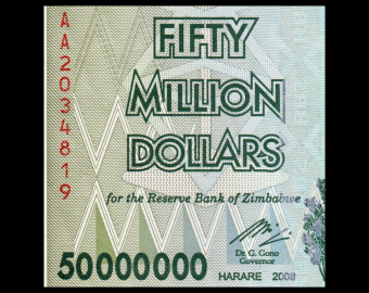 Zimbabwe, P-079b, 50 000 000 dollars, 2008, PresqueNeuf / a-UNC