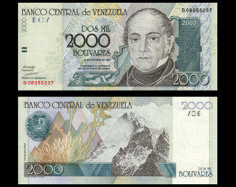 Venezuela, P-080, 2000 bolivares, 1998