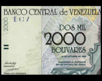 Venezuela, P-080, 2000 bolivares, 1998