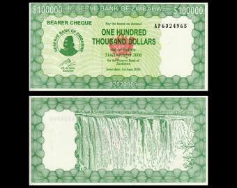 Zimbabwe, P-032, 100 000 dollars, 2006, PresqueNeuf / a-UNC