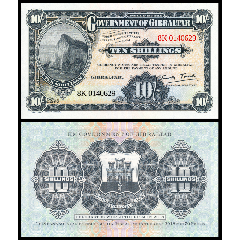 Gibraltar, P-w41, 10 Shillings, (1934) 2018 - Billet de banque en vente sur Monnaies du Monde SHOP
