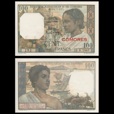 Comores, P-03b2, 100 francs, 1963, PresqueNeuf / a-UNC