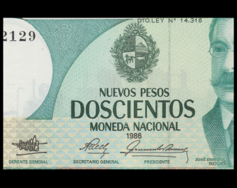 Uruguay, P-066, 200 nuevos pesos, 1986