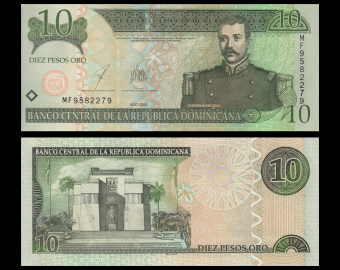 Rép Dominicaine, P-168c, 10 pesos oro, 2003