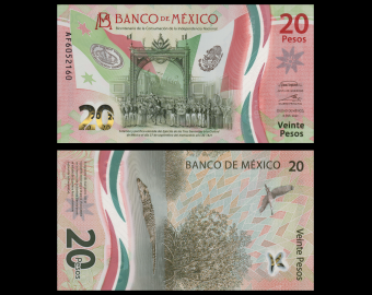 Mexique, P-132d, 20 pesos, 2021, Polymère