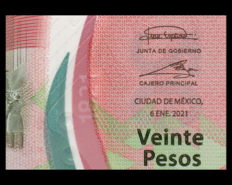 Mexique, P-132d, 20 pesos, 2021, Polymère