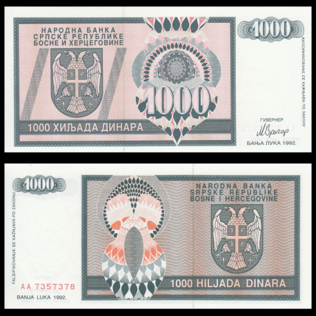 Bosnia and Herzegovina, P-137, 1000 dinara, 1992