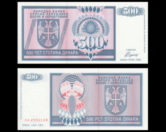 Bosnia and Herzegovina, P-136, 500 dinara, 1992