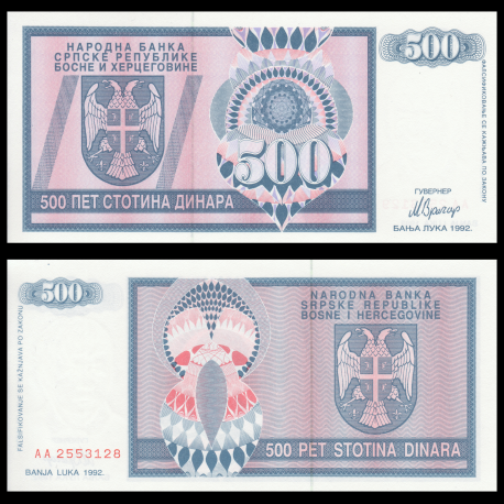 Bosnia and Herzegovina, P-136, 500 dinara, 1992