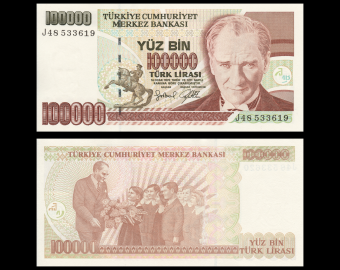 Turquie, P-206, 100000 lira, 1997