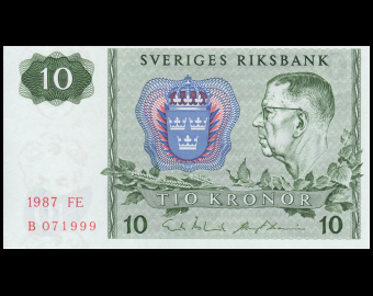 Suède, P-52e, 10 kronor, 1987 1988
