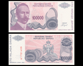 Bosnia and Herzegovina, P-154, 100 000 dinara, 1993