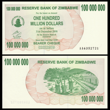 Zimbabwe, P-058, 100.000.000 dollars, 2008