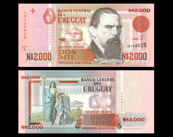 Uruguay, P-068, 2.000 nuevos pesos, 1989