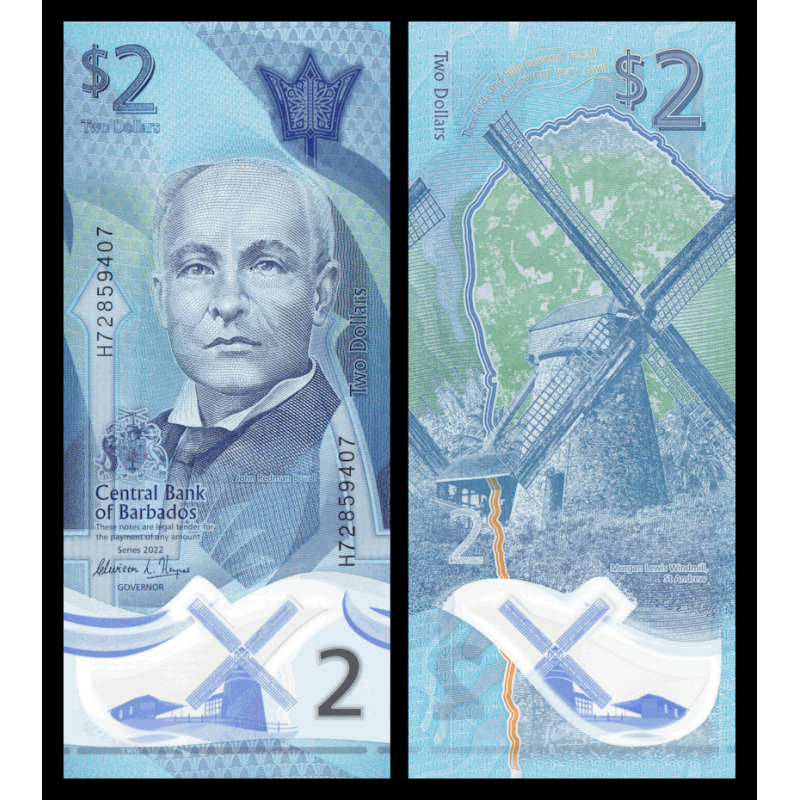 Barbade, P-80a, 2 dollars, 2022, polymère - Billet de banque en vente sur Monnaies du Monde SHOP