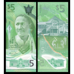 Barbade, P-81a, 5 dollars, polymère, 2022 - Billet de banque en vente sur Monnaies du Monde SHOP