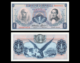 Colombie, P-404e, 1 peso oro, 1974