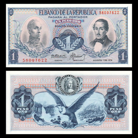 Colombie, P-404e, 1 peso oro, 1974