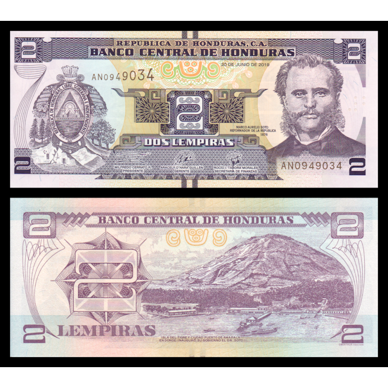 Honduras, P-097d, 2 lempiras, 2019 - Billet de banque en vente sur Monnaies du Monde SHOP
