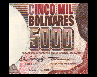 Venezuela, P-075b, 5 000 bolivares, 1996