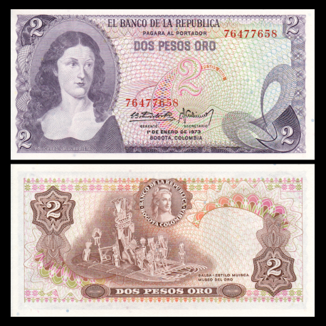 Colombie, P-413a3, 2 pesos oro, 1973