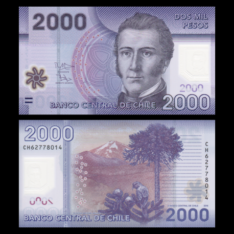 Chili, P-162f, 2 000 pesos, 2016, Polymère