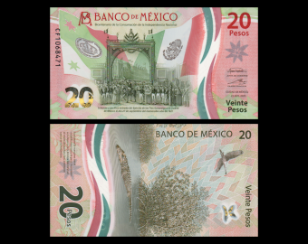 Mexique, P-132-8-1, 20 pesos, 2022, polymère