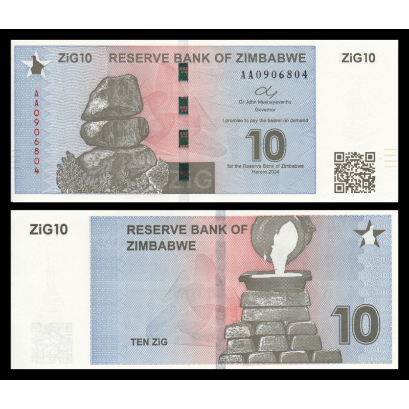 Zimbabwe, P-110a, 10 ZiG, 2024 - Billet de banque en vente sur Monnaies du Monde SHOP