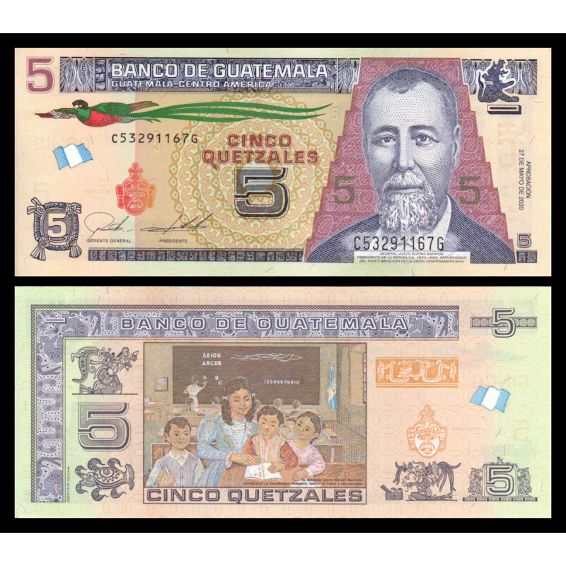Guatemala, P-w122A4, 5 quetzales, 2020 - Billet de banque en vente sur Monnaies du Monde SHOP