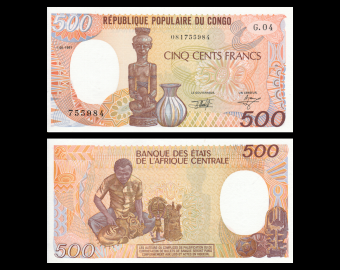 République Populaire du Congo, P-08d, 500 francs, 1991