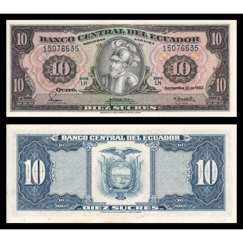 Equateur, P-114b7, 10 sucres, 1982, PresqueNeuf / a-UNC - Billet de banque en vente sur Monnaies du Monde SHOP