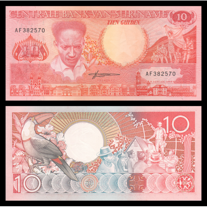 Suriname, P-131b, 10 gulden, 1988 - Billet de banque en vente sur Monnaies du Monde SHOP