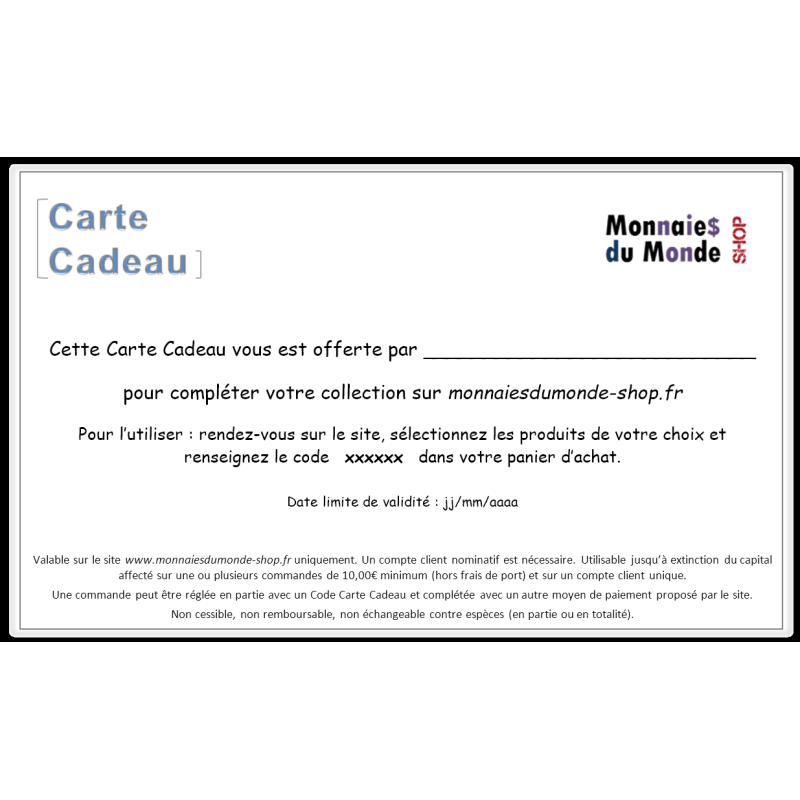 Carte Cadeau, à partir de... - Billet de banque en vente sur Monnaies du Monde SHOP