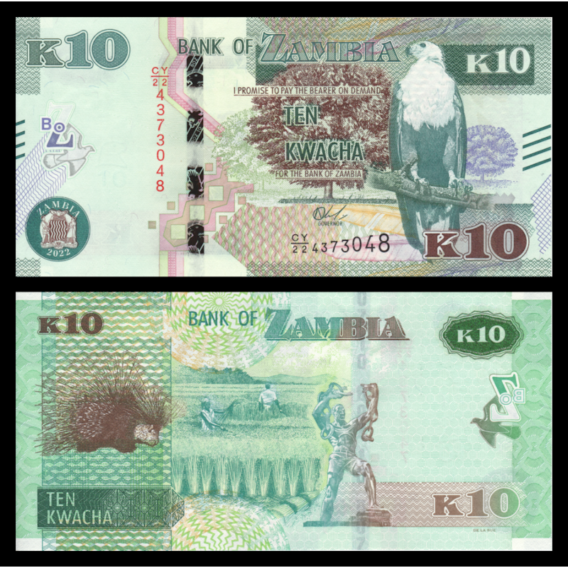 Zambie, P-58d, 10 kwacha, 2022 - Billet de banque en vente sur Monnaies du Monde SHOP