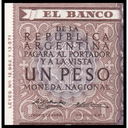 Argentine, P-263c, 1 peso, 1956 - Billet de banque en vente sur Monnaies du Monde SHOP