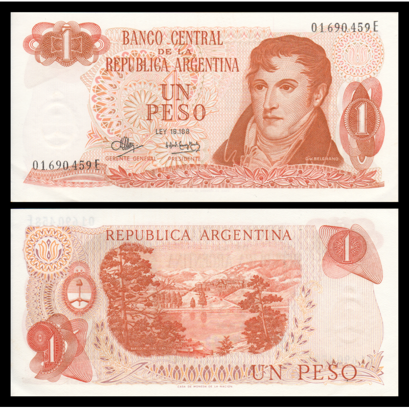 Argentine, P-287e 1 peso, 1970-73, PresqueNeuf / a-UNC - Billet de banque en vente sur Monnaies du Monde SHOP