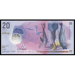 Maldives, P-27b, 20 rufiyaa, 2020, polymère - Billet de banque en vente sur Monnaies du Monde SHOP