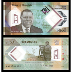 Namibie, P-w19, 60 dollars, 2025, polymère - Billet de banque en vente sur Monnaies du Monde SHOP