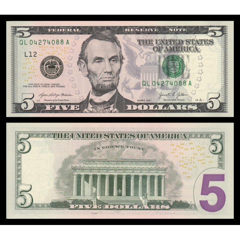 USA, P-551L, 5 dollars, California, 2021 - Billet de banque en vente sur Monnaies du Monde SHOP