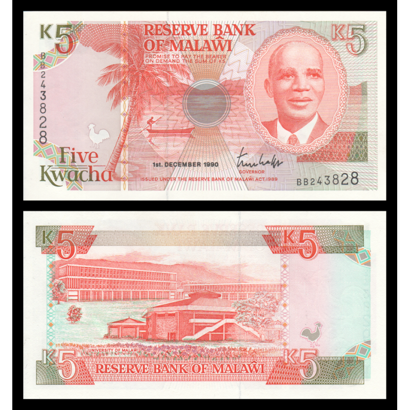 Malawi, P-24a, 5 kwacha, 1990 - Billet de banque en vente sur Monnaies du Monde SHOP